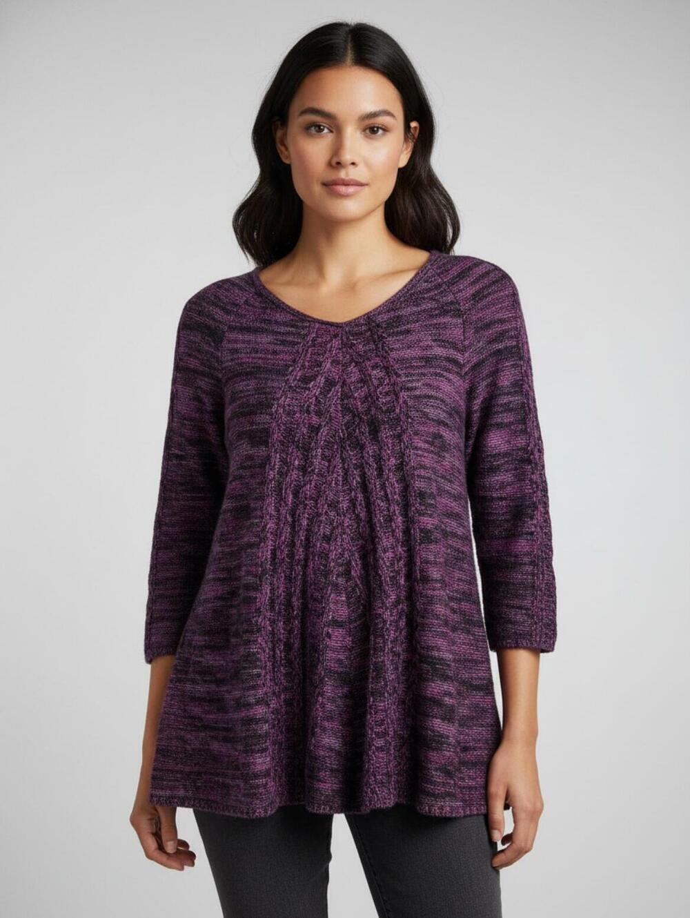 NY Collection Purple and Black Knit‎ Sweater Tunic, Size M